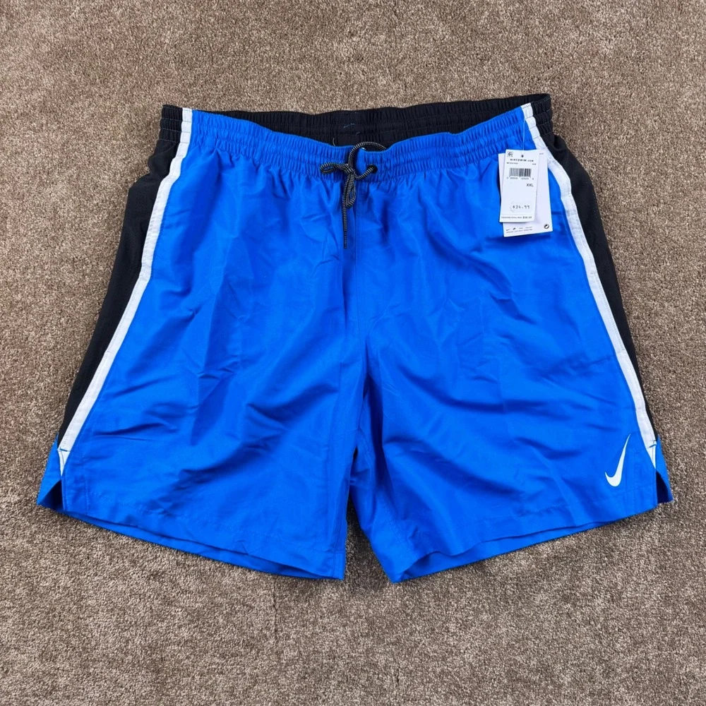 Nike Swim Trunks Mens XXL Blue Black‎ White Colorblock Shorts NESSC602 NWT